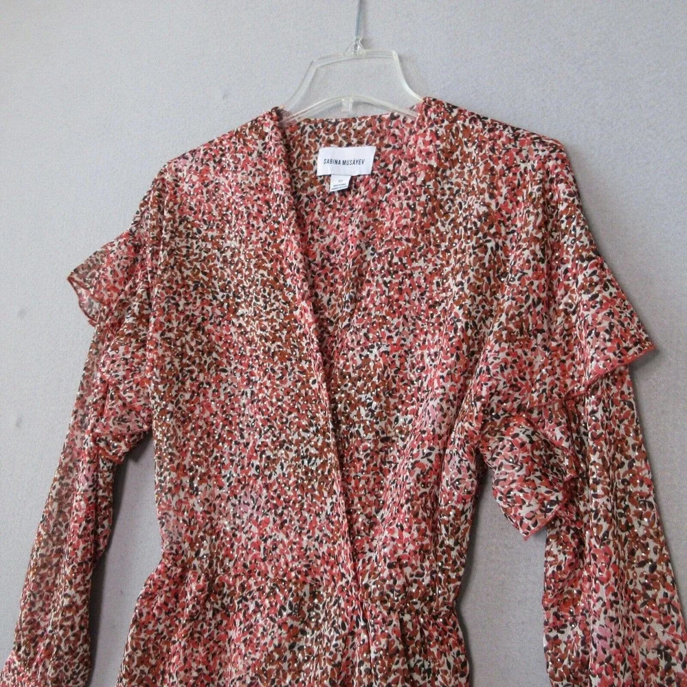 Sabina Musayev Pink and Brown Floral Ruffled Wrap Dress - Picture 3 of 14